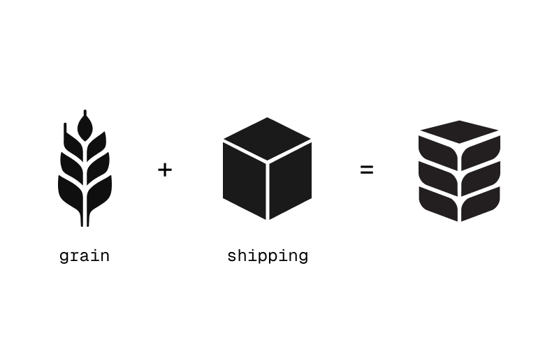 Image showing how a grain head and shipping box combine to form the Ag Concepts logo.