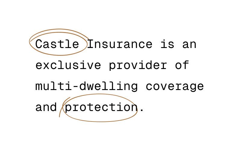 Text graphic highlighting the words “Castle” and “protection” from the company’s tagline.